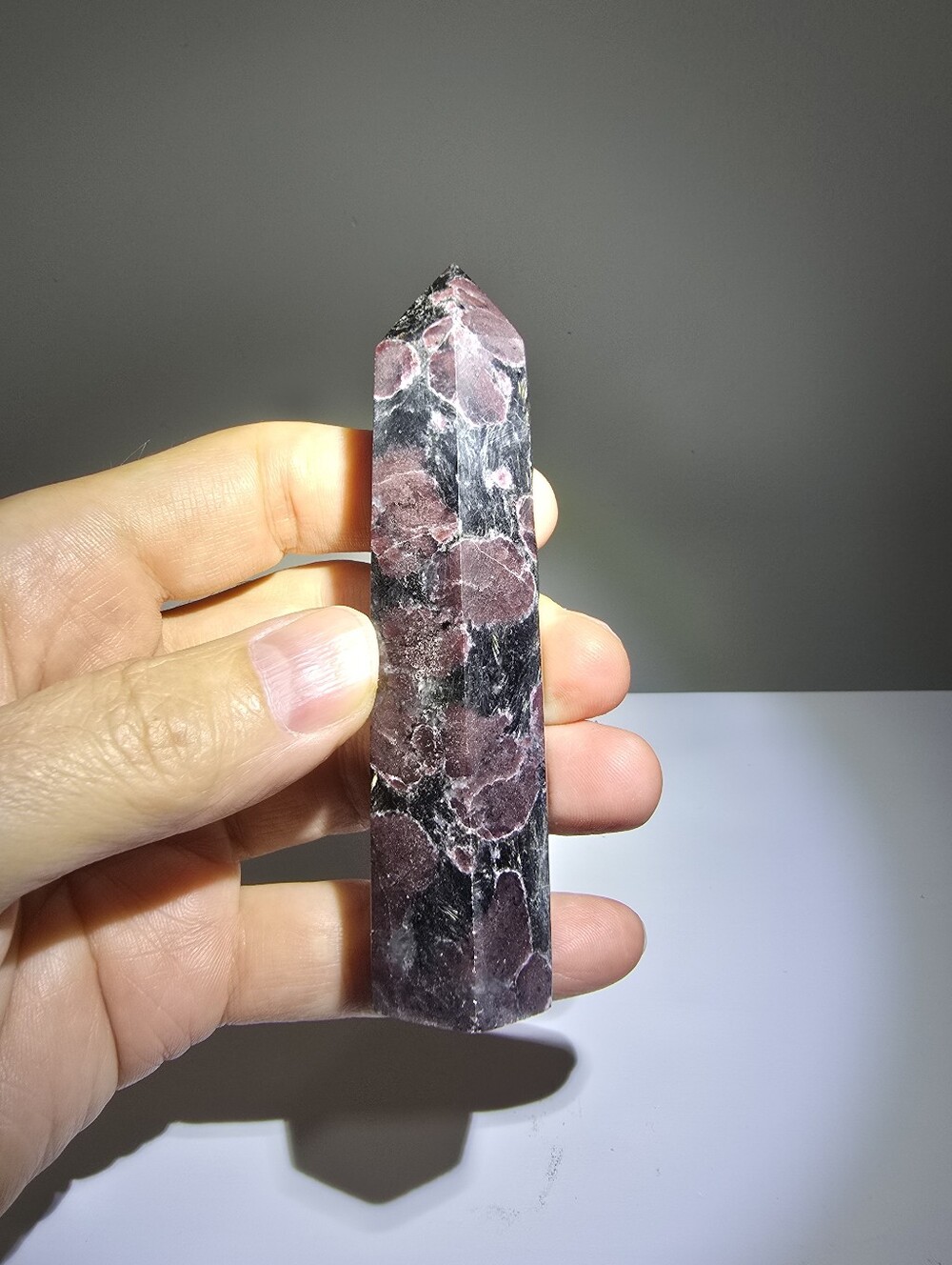 Astrophyllite and Red Garnet Crystal Tower #C